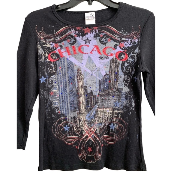 VTG Chicago Womens Shirt by Creative Apparel Concepts Size Medium Y2K Crystals - Picture 2 of 8